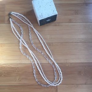 Three piece beads and pearl necklace